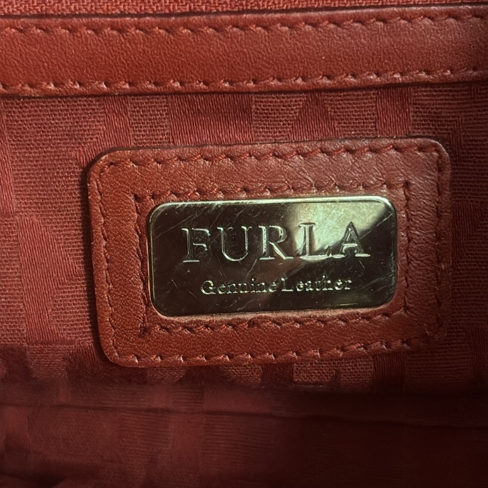 Furla Red Leather Satchel with Unbranded Twilly Detail EUC - Picture 11 of 16